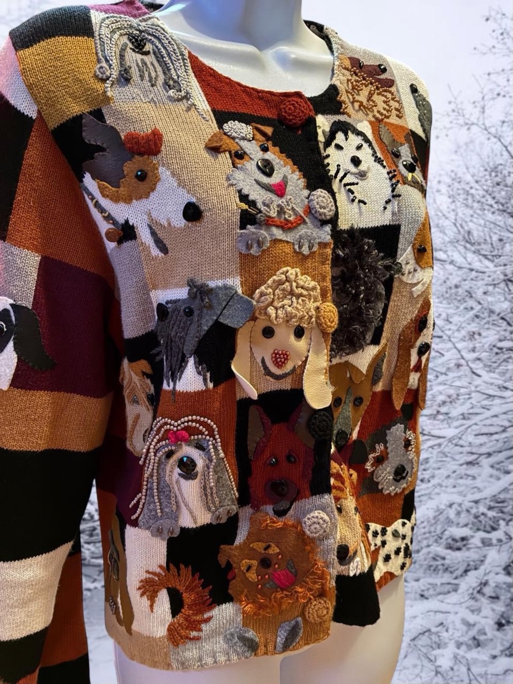 Vintage 80s EPIC Michael Simon Dog button down cardigan sweater - Picture 2 of 8
